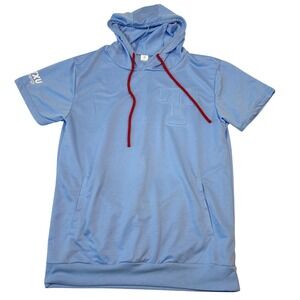 Texas Rangers Short Sleeve Hoodie Mens Medium Blue‎ Embossed T Logo TXU Energy